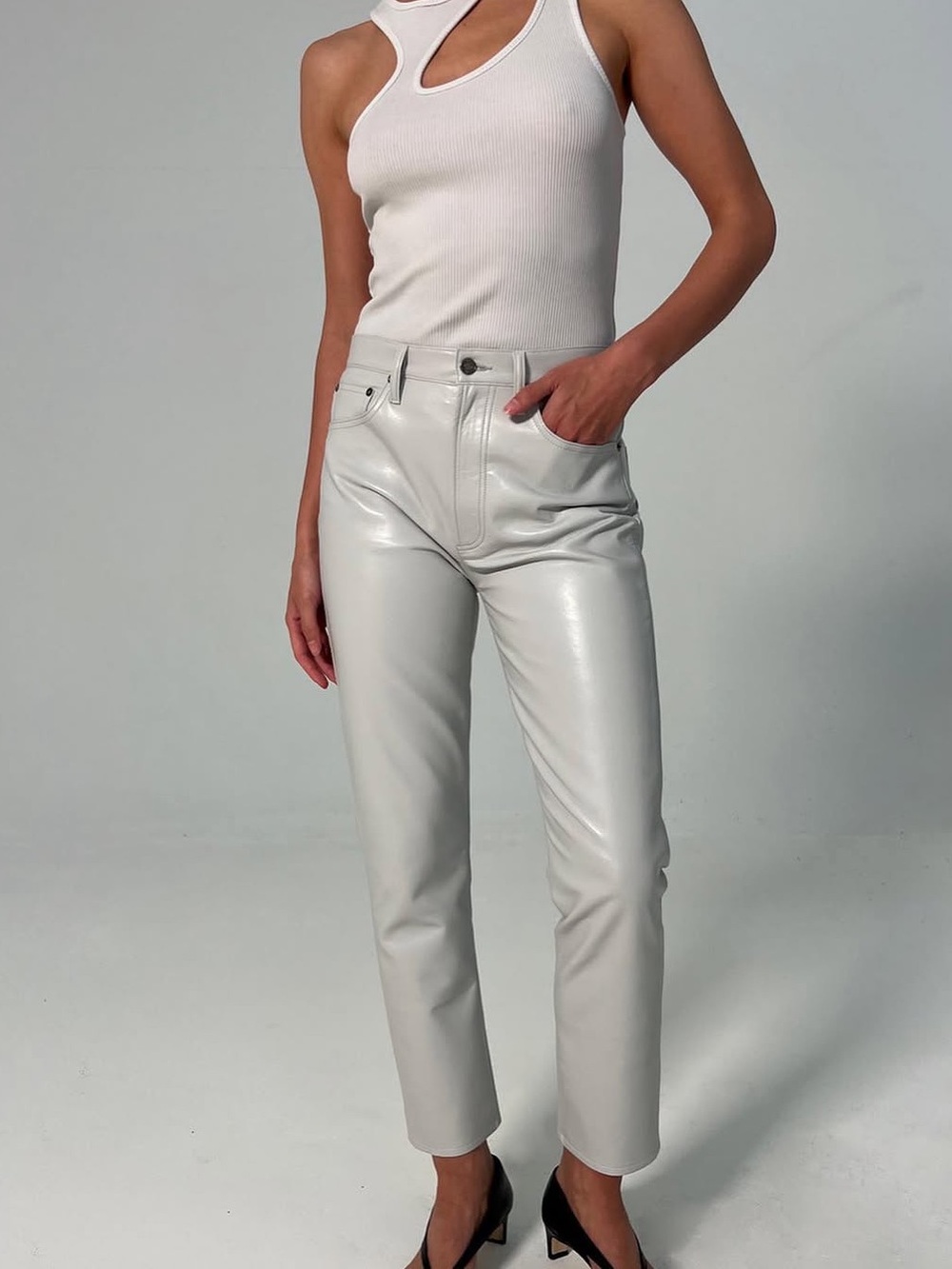 AGOLDE Recycled Leather 90’s Pinch Waist Pants Size 24 Wisp NWT